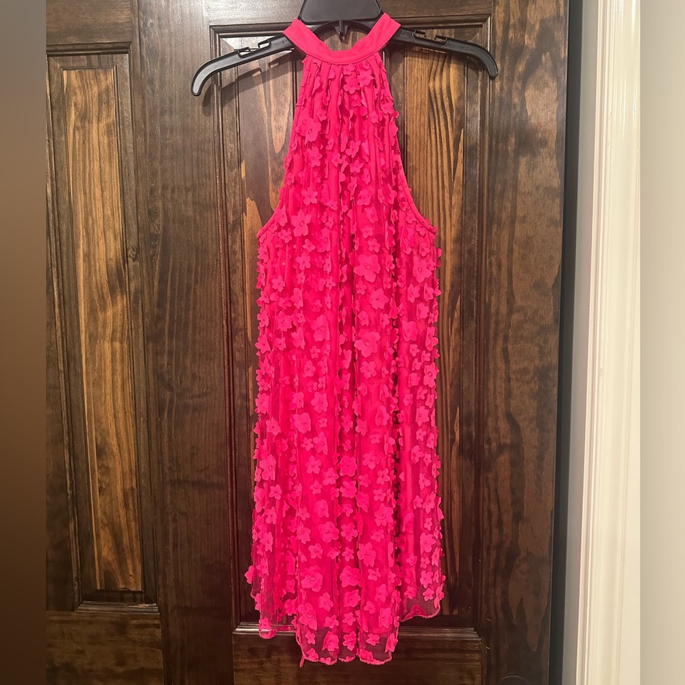 Anthropologie Pink Halter Dress with Floral Texture